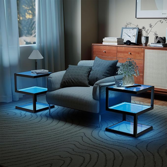 3-Tier Tempered Glass Side Table