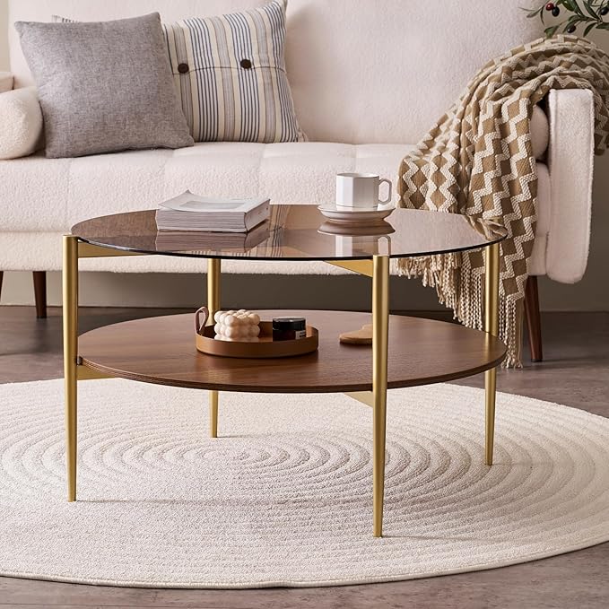 LumFurn Round Coffee Table, Mid-Century Modern Design, D30 x H17,