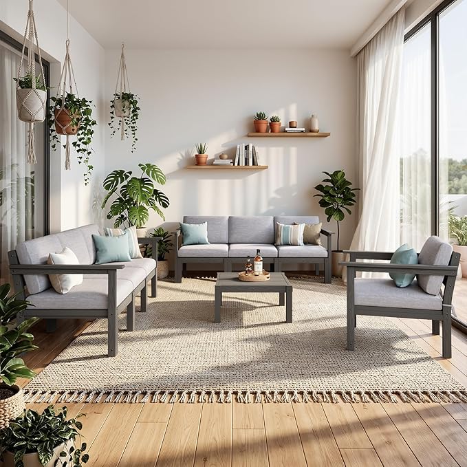 Stoog Modular L-Shaped Sectional Sofa Set, 8-Piece All-Weather Patio Furniture