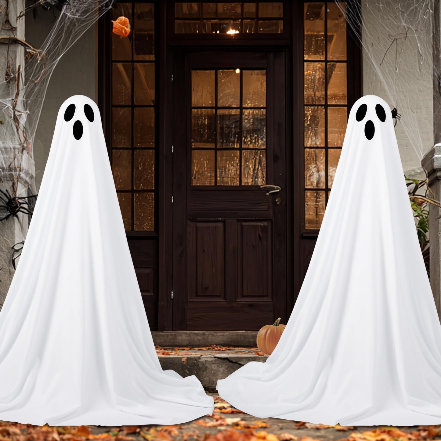 JOYIN 2 Packs 47'' Halloween Decorations Outdoor Standing Ghost, Standing Ghost Halloween Decor with Warm String Lights & Timer for Yard Porch Lawn Garden Party Supplies