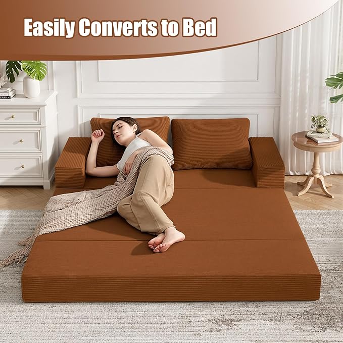 COMAX Convertible Sofa Bed Queen, Corduroy Folding Floor Couch Pull Out Couch