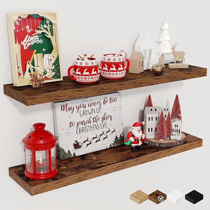 Fun Memories Floating Shelves for Wall, 27.5" Rustic Wood Deep Wall Mounted