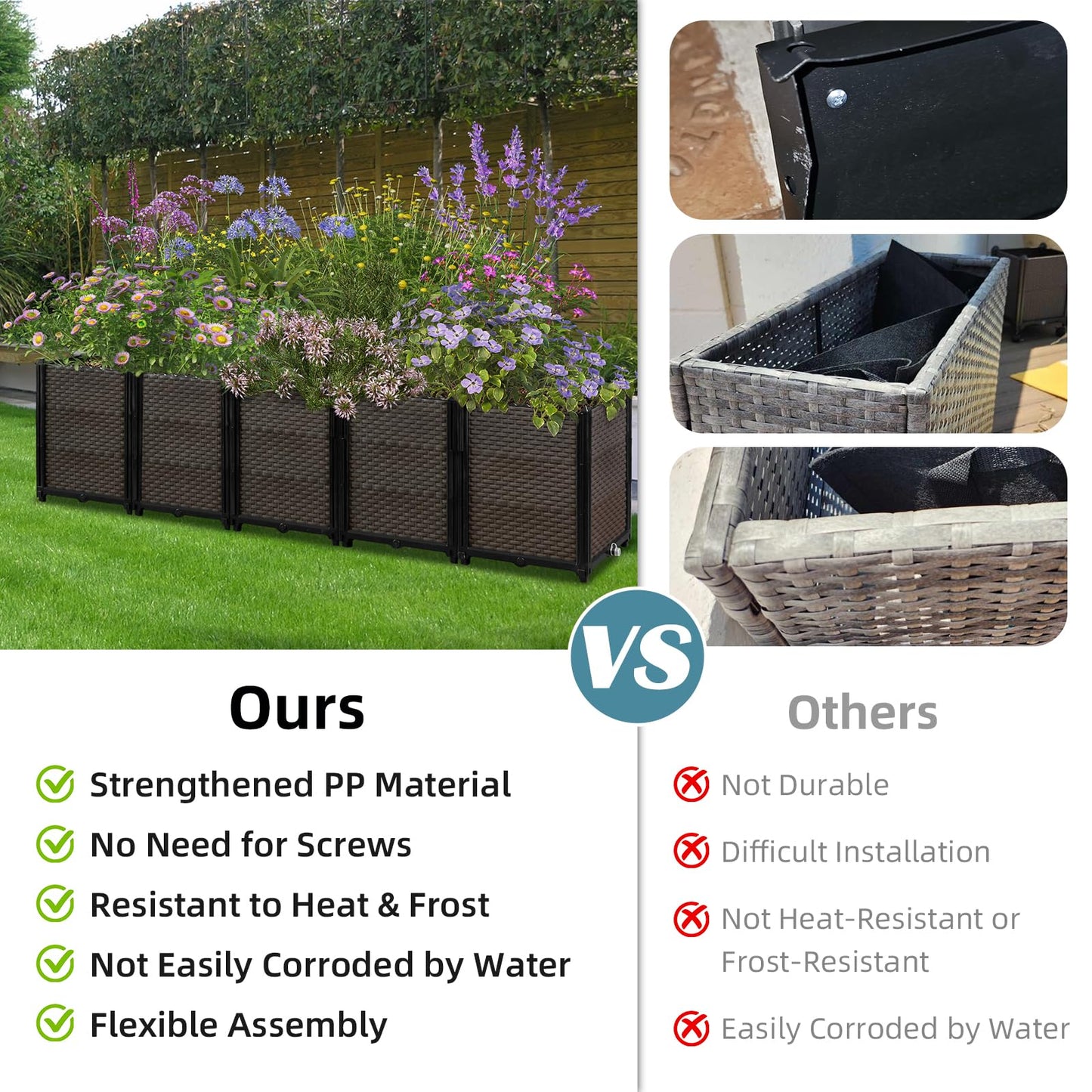 Large Raised Planter Box Outdoor Self Watering 94.4"x15.7"x19.7", Deep Raised Garden Bed - Elevated Garden Box with Drainage Plug, Rectangular Garden Planter Perfect for Patio Balcony Deck