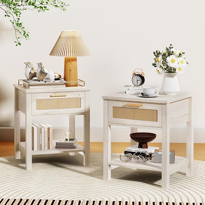 Set of 2 Nightstands, Modern End Table