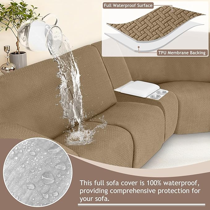 ALIECOM 100% Waterproof Recliner Sectional Couch Covers L Shape Stretch Corner