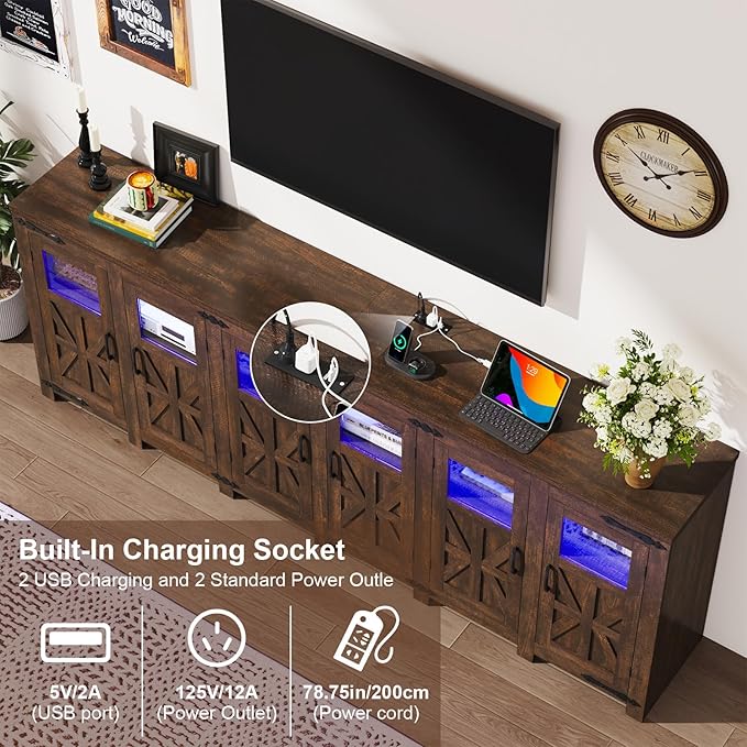 95.3" Large LED Farmhouse TV Stand