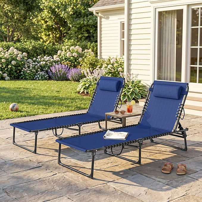 Outsunny Folding Chaise Lounge Chair Set of 2, Patio Sun Tanning Chair