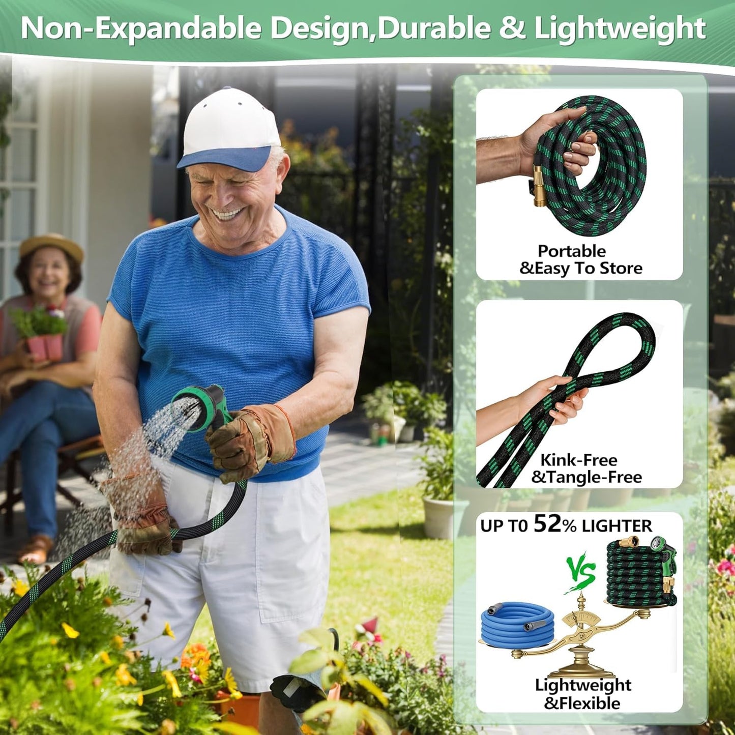 100 ft Garden Hose, Flexible Ultra Lightweight Durable Garden Hose, Kink-Free Water Hose with 10 Function Sprayer - Non-Shrinking Garden Hoses, Easy to Store,All-Weather, Car Washing Pipe Garden Hoses