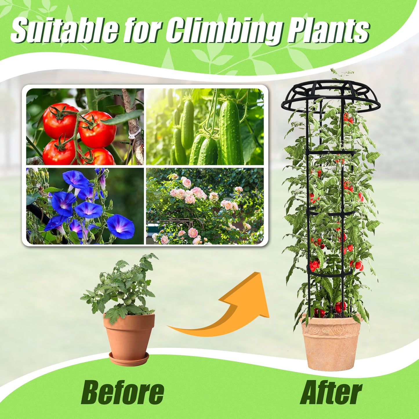 Quibbay Garden Trellis for Climbing Plants Outdoor, 53 Inch Mushroom Top Trellis for Climbing Plants, Metal Plant Flower Trellises for Vine Grape Vegetable Cucumber Tomato Trellis, 1 Pack