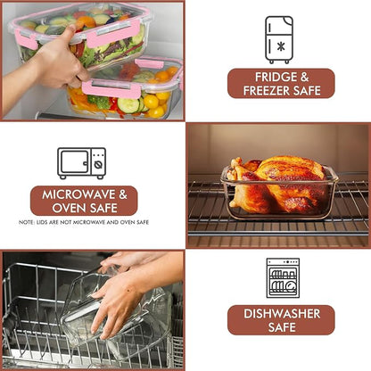 Razab 2 Pcs 1860ml / 63 Oz Large Glass Food Storage Containers with Lids - Glass Meal Prep Containers with Locking Lids for Roasting, Storing Leftover, Lunch Container, BPA Free, Microwave & Oven Safe