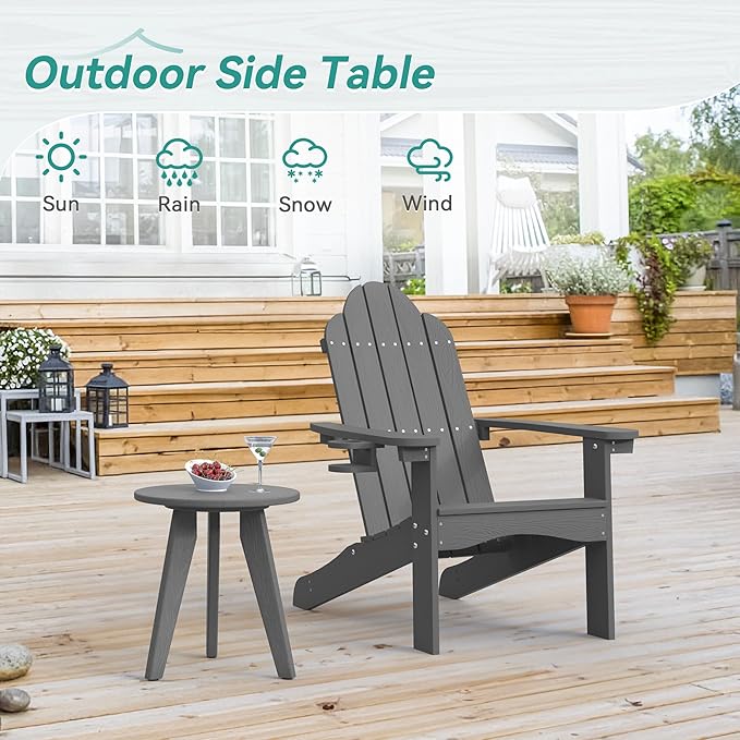HDPS Outdoor Side Table, Small Round Side Table Weather-Resistant, Outdoor Side