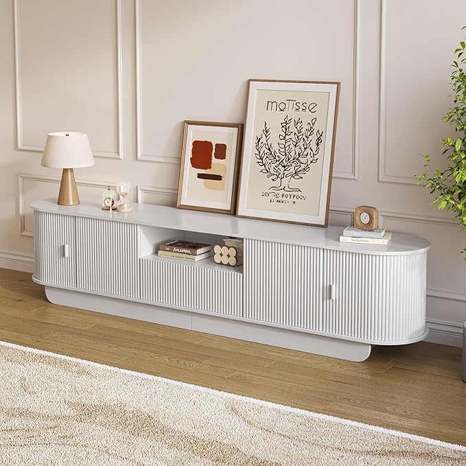 86.61'' Tambour TV Stand for 55-85 Inch, Modern Entertainment Center