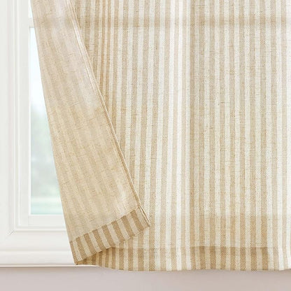 jinchan Tie Top Linen Kitchen Curtains 36 Inches Striped Tier Curtains Farmhouse Modern Cafe Style Small Window Treatments Airy Light Filtering Rod Pocket for Living Room Bathroom 2 Panels Beige