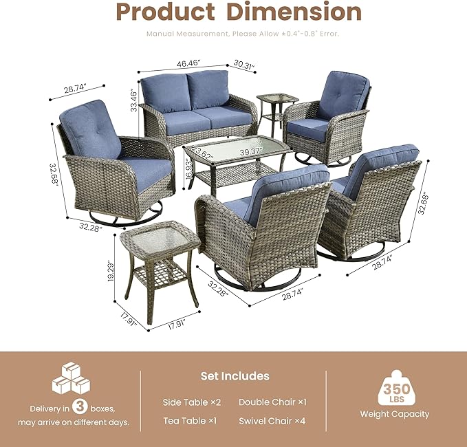 Weaxty 8 Pieces Outdoor Patio Furniture Sets
