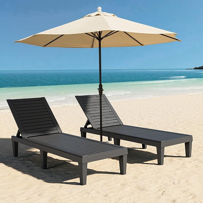 Outdoor Lounge Chairs Set of 2, 5-Position Adjustable Tanning Chairs