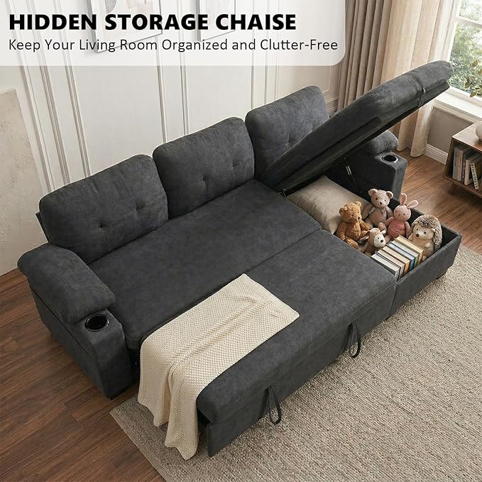 93" L Shaped Sleeper Sofa Bed, Pull Out Sectional Couch