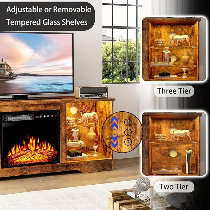 PRETZI Fireplace TV Stand with 18" Fireplace Up to 65" TVs, TV Media Console