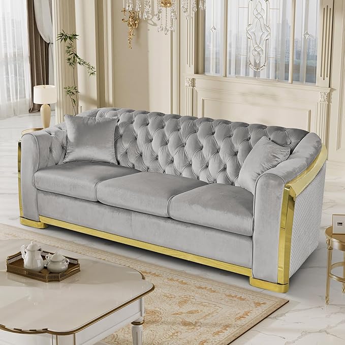 DAMAIFROM Mid Century Modern Chesterfield Sofa Couch, 3 Seat Tufted Sofas