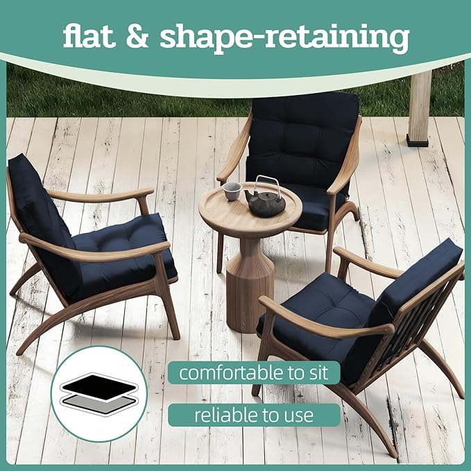 Outdoor Chair Cushions Set of 2, High Back Soft Seat Pad