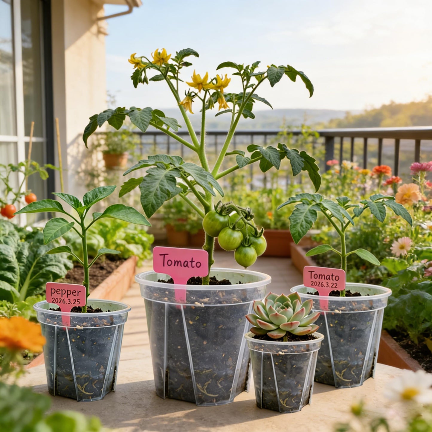 Slotted Clear Nursery pots - 3 Each of 3.9“,4.7“,5.5“,6.3" for Indoor & Outdoor Plants,Sturdy Plastic Planters, Nursery Pots with Drainage Holes for Repotting with 12 Plant Labels and 1 Marker