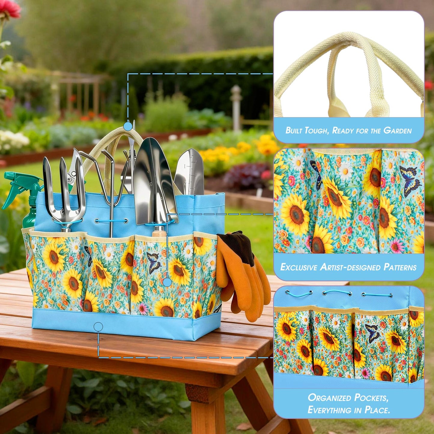 Garden Tool Set, 10 PCS Gardening Essentials, Stainless Steel Garden Hand Tools with Tote Bag, Well-Designed Gardening Supplies Kit Gifts for Women Men Gardeners