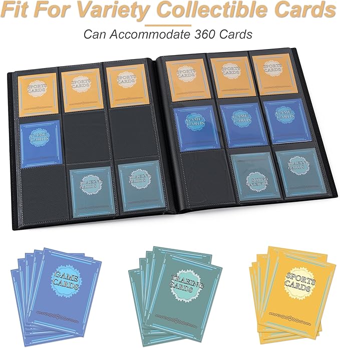 Card Binder 9 Pocket Storage 360 Card Binder,Trading Card Binder Senior and Sturdy Side-Loading Album,Intended For YuGiOh,MTG, TCG,Game Cards & Baseball Card Binde,（Blue）
