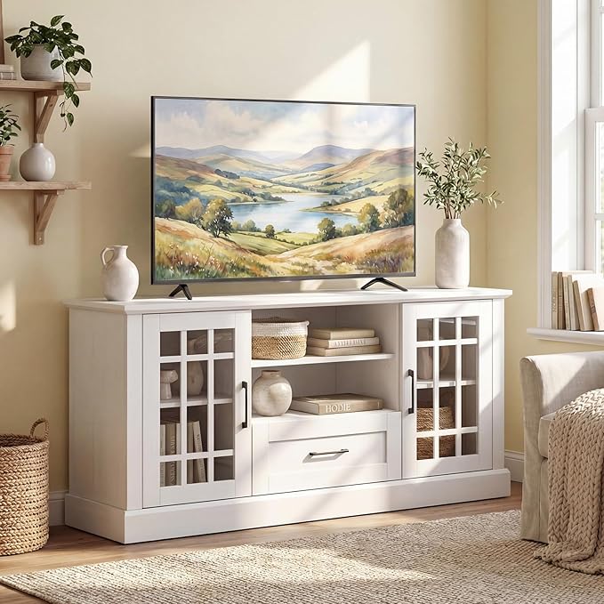 Giantex Farmhouse TV Stand for 65/70 Inch TV, Tall Entertainment Center