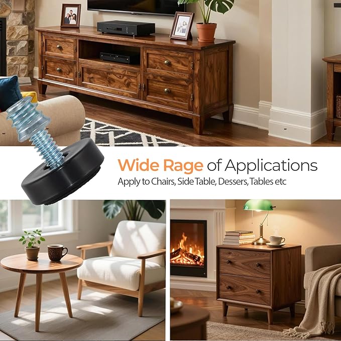 M6 Adjustable Furniture Leveler, 12 Pack Rubber Leveling Feet Screws in Threaded
