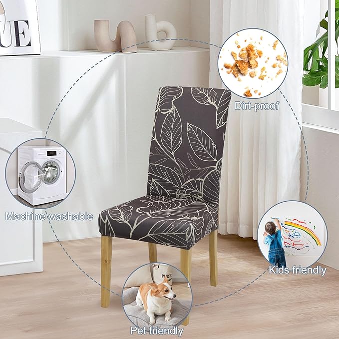 BIETYONE Stretch Dining Chair Covers Set of 8, Soft Removable Washable Kitchen