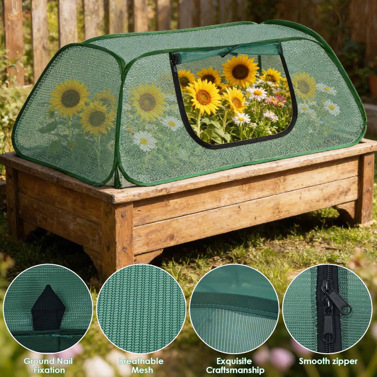 Pop-Up Raised Garden Bed Cover with Zipper Door - 30% Sunblock Garden Netting Crop Cage for Raised Beds, Plant Protector for Vegetables & Seedlings Against Birds, Animals & Insects-45" x 22" x 16"