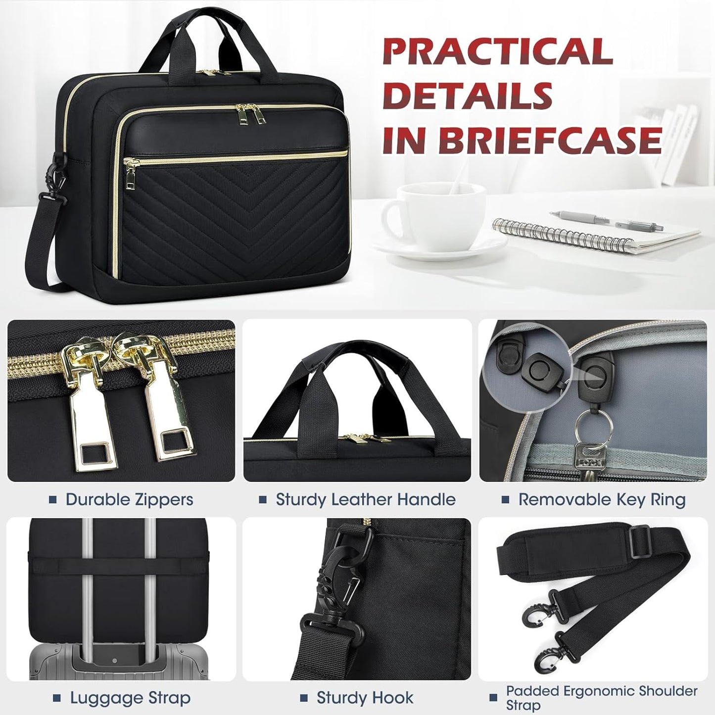 NEWHEY Laptop Bag 17.3 Inch Laptop Briefcase for Women Men Waterproof Shoulder Messenger Bag Large Computer Bag for Business Office Work College, V Thread Black