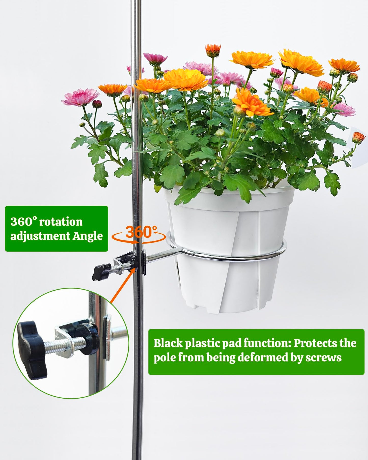 Adjustable Plant Shelf for Plant Stands - 5 Pack Flower Stand for Lamp Post, Plant Stands, Balcony Rail, Metal Plant Stand Indoor Outdoor Fits Poles Under 2cm in Diameter (Plant Holder 9/11/12cm)