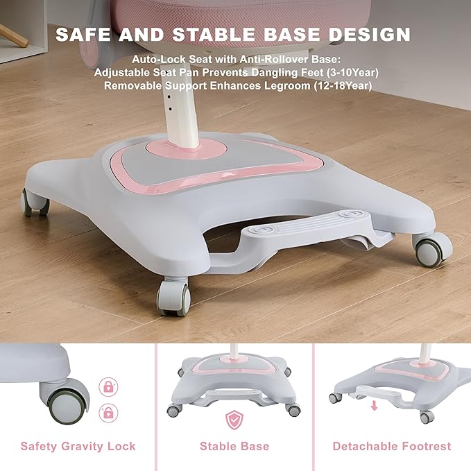 ERIYA Kids Desk Chair, Ergonomic Chair: Height-Adjustable, Double Back Support