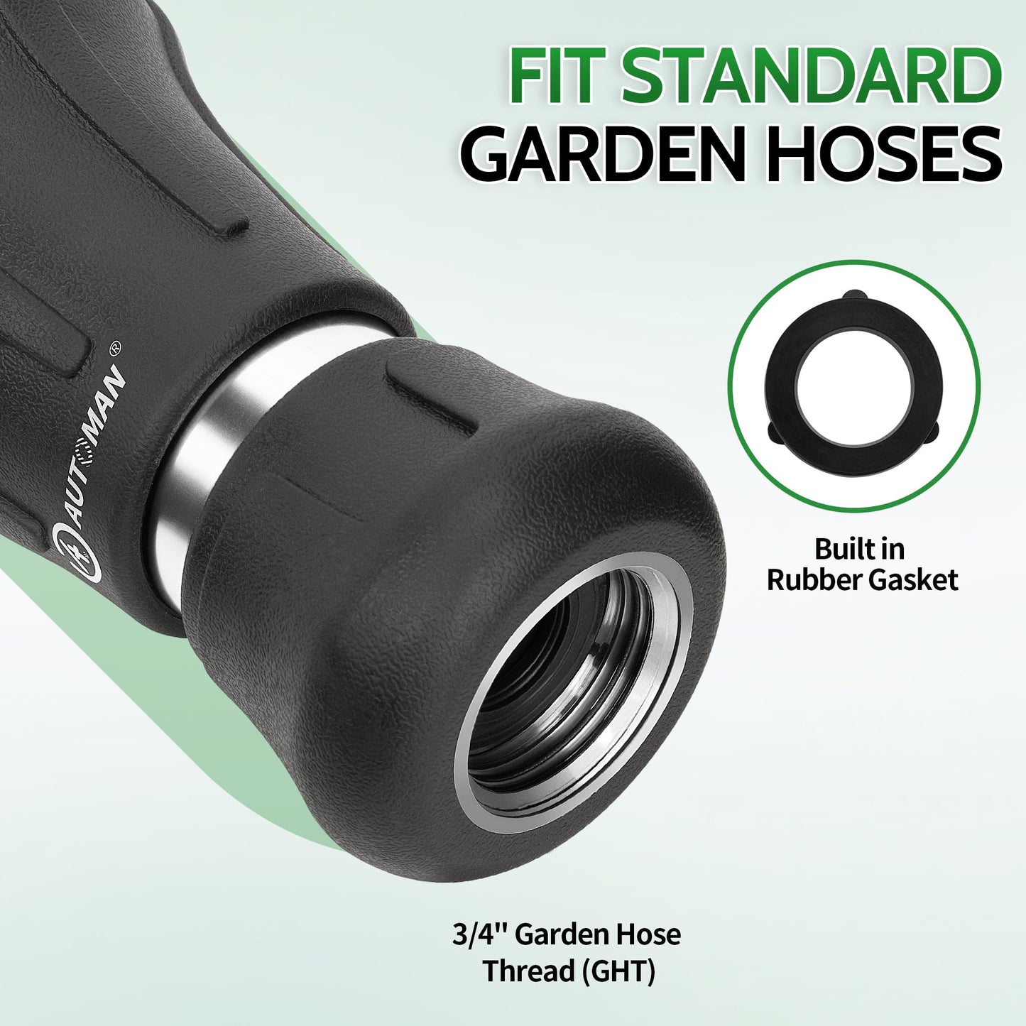 AUTOMAN Garden Hose Nozzle Heavy Duty, 2 Pack Fireman Hose Nozzle, High Pressure Water Hose Sprayer Nozzle, Adjustable Spray Nozzles for Washing Car, Cleaning Ground, Watering Plants, Showing Pets