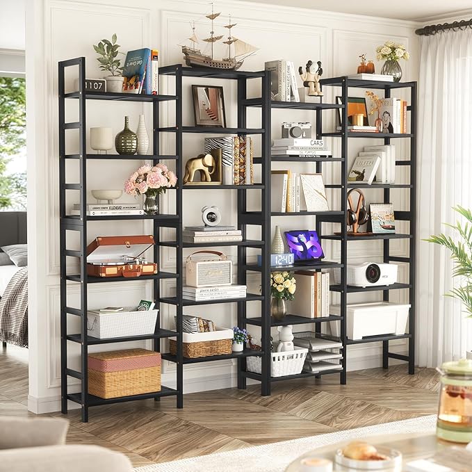 Homykic Double Wide Bamboo Bookshelf Black, 6-Tier Large Open Bookcase