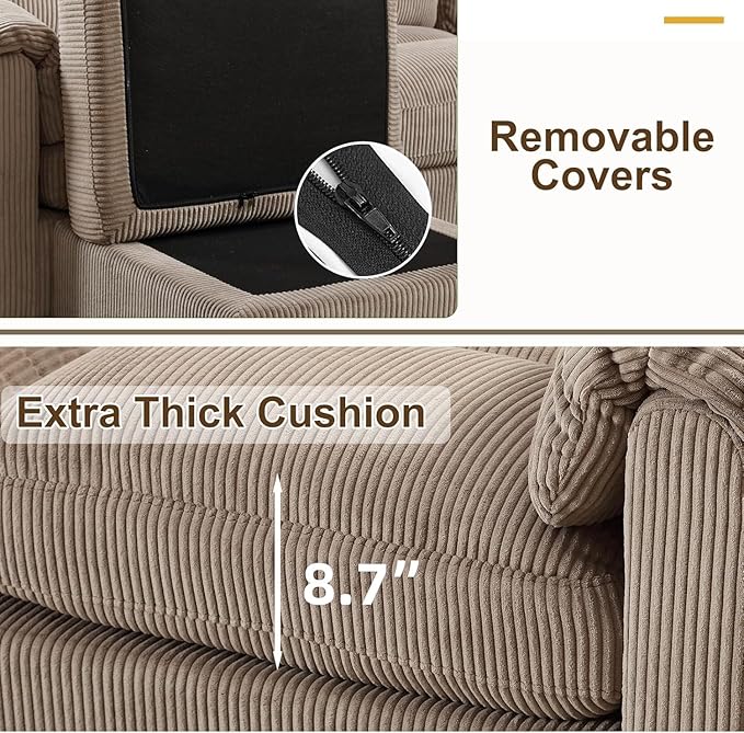 HAOMARKETS Corduroy Sofa Set, Upholstered Ottoman, Modern Loveseat and 3-Seater