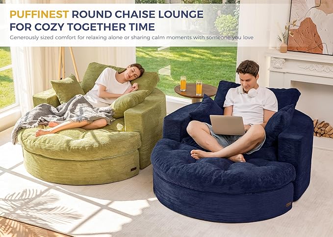 MAXYOYO Oversized Round Chaise Lounge Sofa, Upholstered Lounge Chair