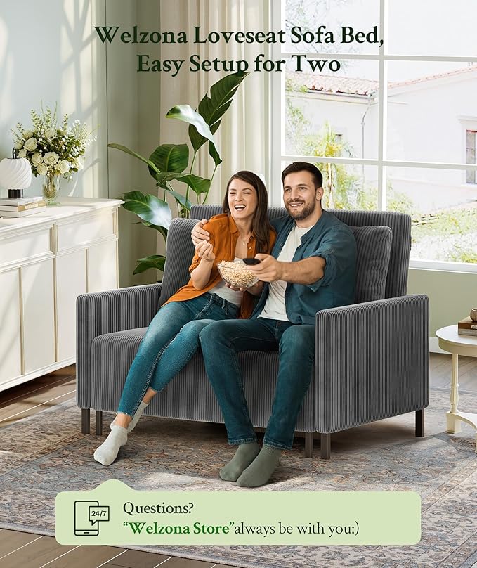 Welzona 47.2" Convertible Sofa Bed Couch, Comfy Corduroy Loveseat Sleeper Sofa