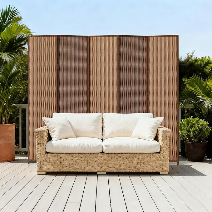 5 Panel Room Divider and Extra Wide Folding Privacy Screen, Bamboo Room Divider