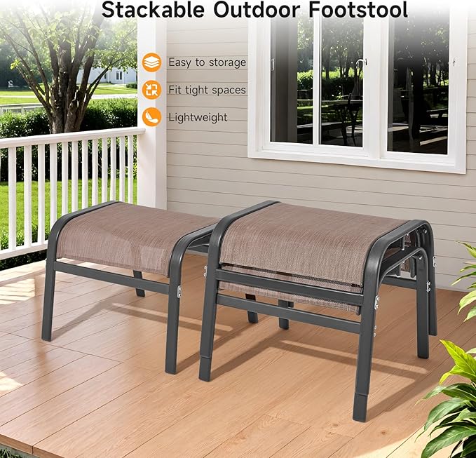 ONBRILL Outdoor Ottoman Set of 2, All Weather Outdoor Foot Stool