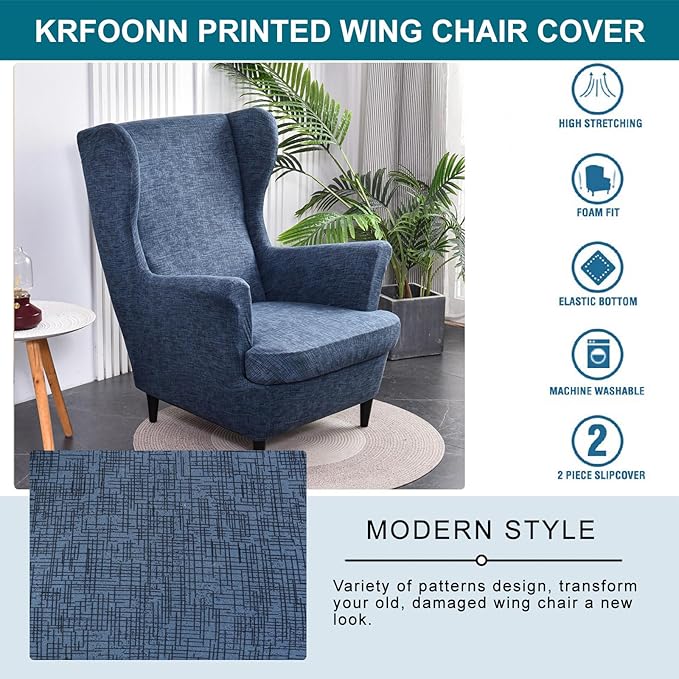 KRFOONN Wingback Chair Covers Slipcovers 2 Piece Stretch Wing Chair Covers