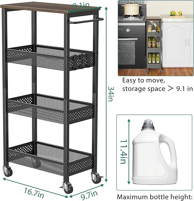 XYZLVSI Slim Storage Cart 4 Tier Fruit and Vegetable Baskets