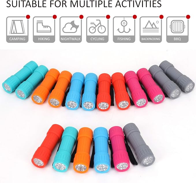 FASTPRO 18-Pack, 9-LED Mini Flashlight Set, AAA Batteries are Included and Pre-Installed, Perfect for Class Teaching, Camping, Wedding Favor