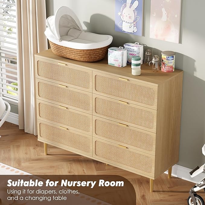 GarveeHome Rattan 8 Drawer Dressers