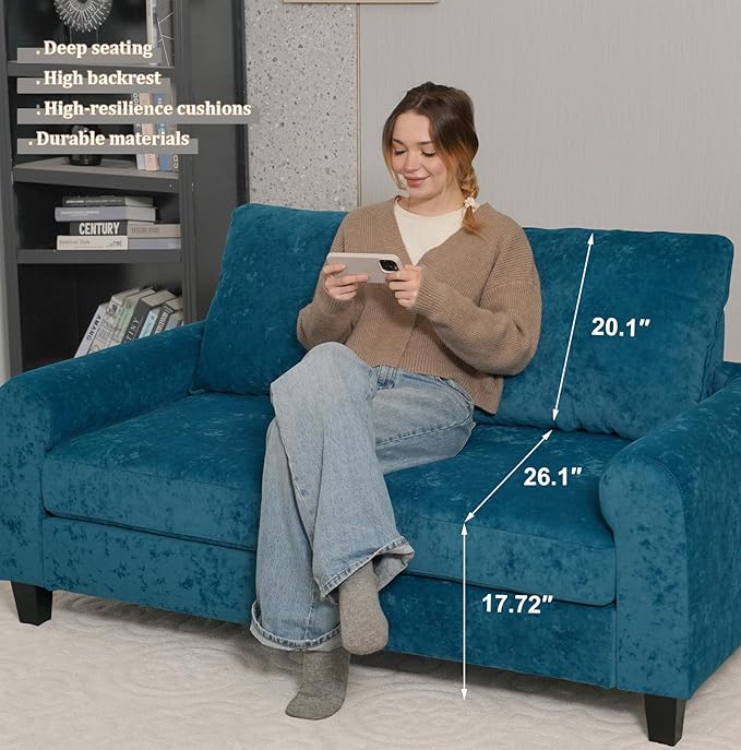 EASE MOOSE 88.5" Large Seat Velvet Loveseat Sofa, Soft Deep Seat Couches