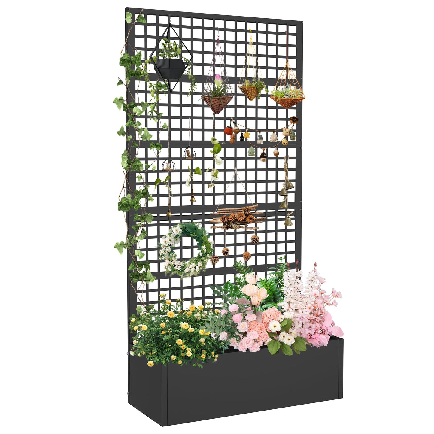 Toriexon Metal Planter Box with Trellis 36" L x 16" W x 72" H, Raised Garden Bed with Privacy Screen, Privacy Planters for Climbing Plants, Flowers, Vegetables, Fruits