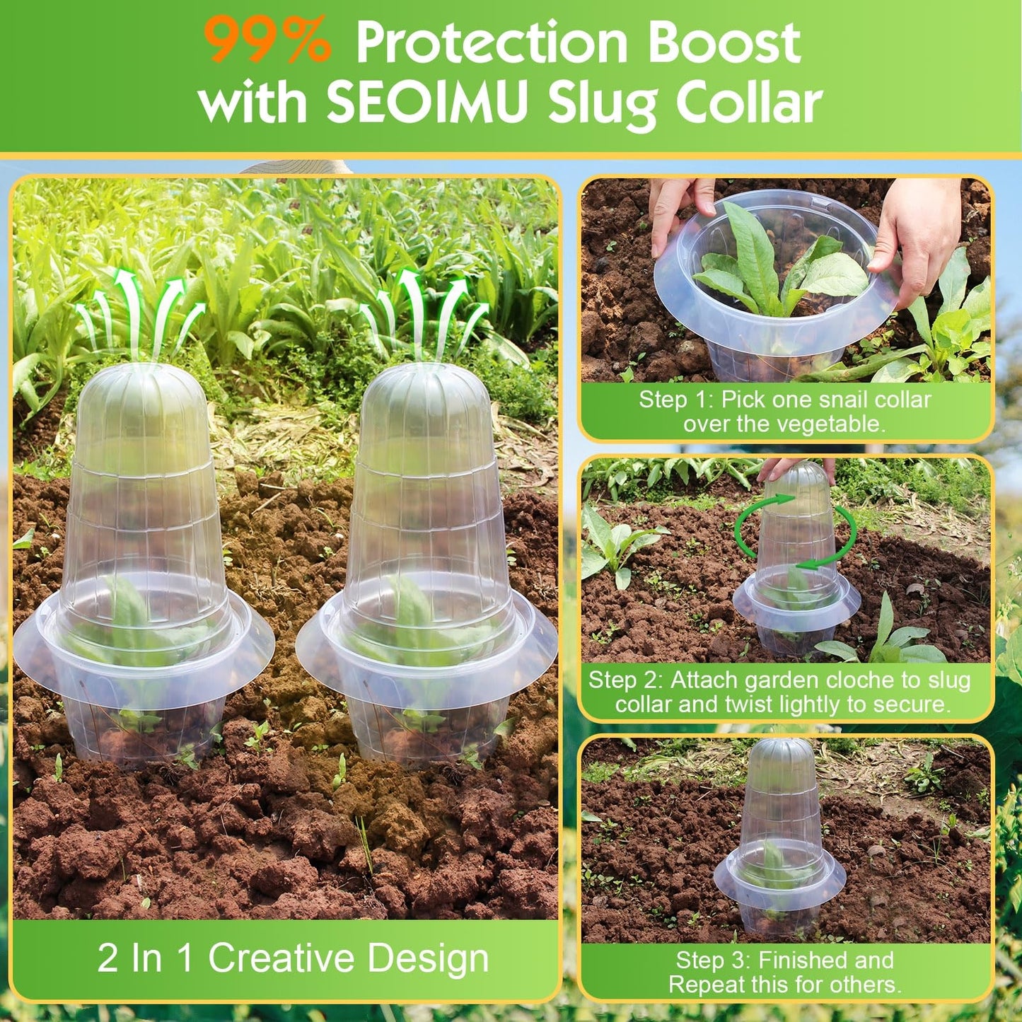 SEOIMU 30 Pcs Upgraded Transparent Garden Cloches for Plants, Reusable Plant Covers, Plant Protectors from Animals for Garden Plants, Plant Covers Freeze Protection, Compatible with Slug Collar