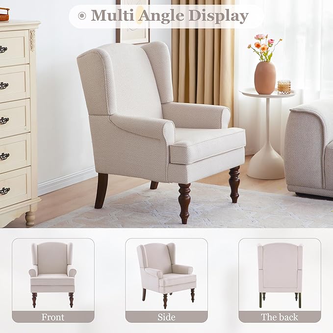 HUIMO Living Room Chair Upholstered High Back Armchair Retro Printed Wingback