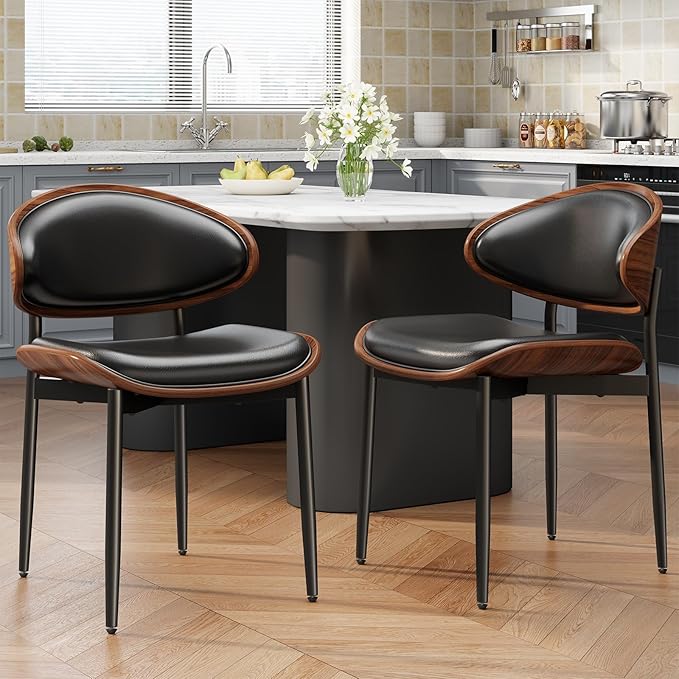 REONEY Dining Chairs Set of 2, Mid-Century Modern Upholstered PU Leather Chairs
