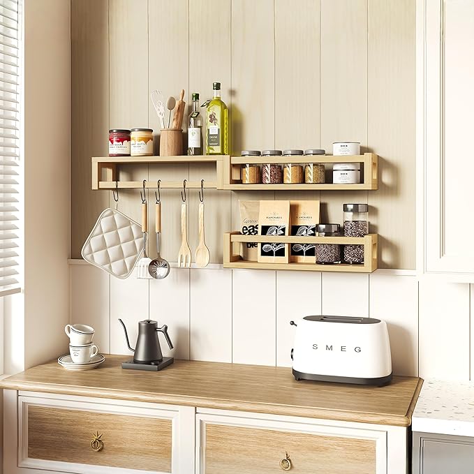 TidyCorner Upgraded Thick Floating Shelves, Solid Wood Bookshelf